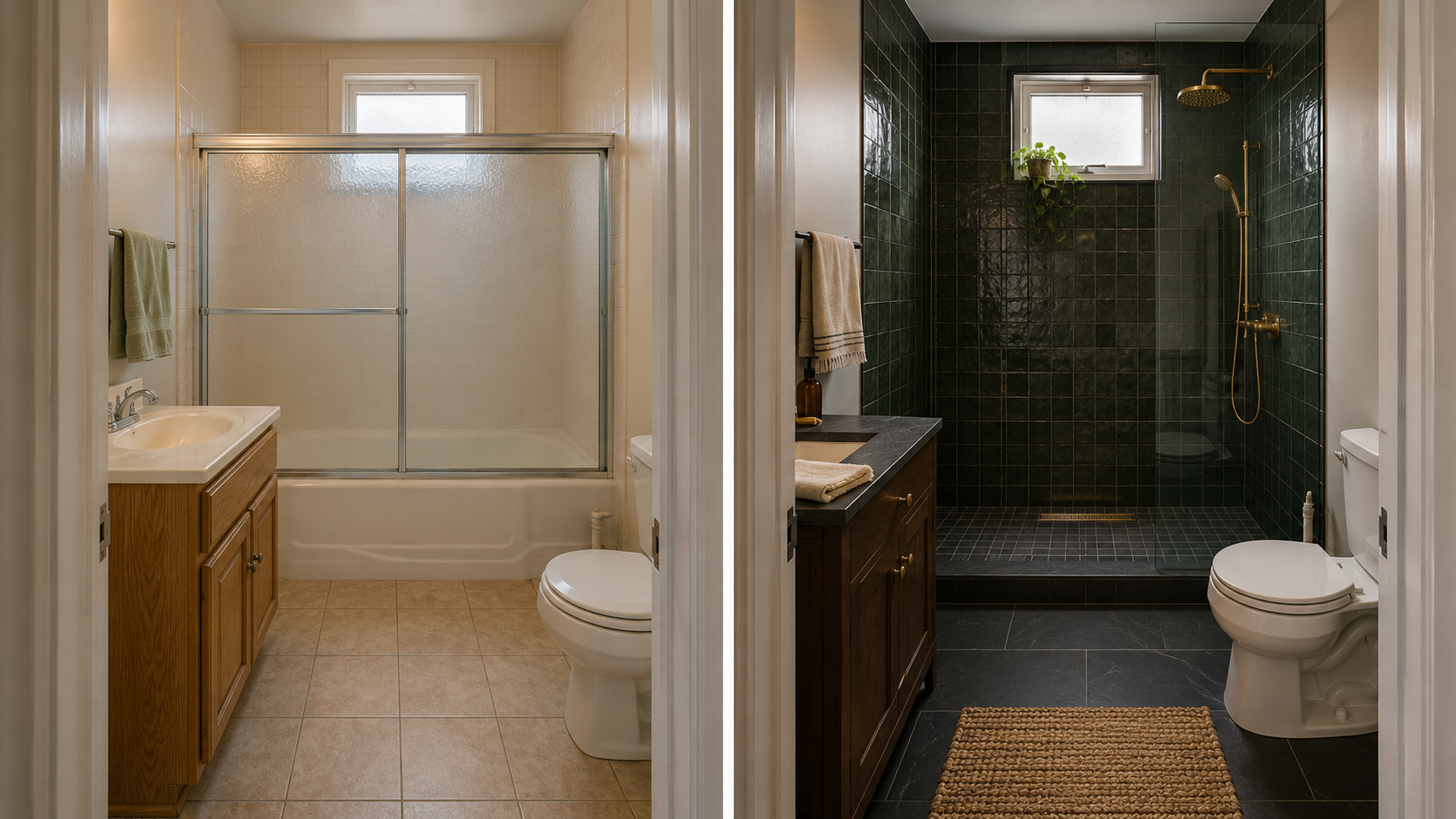 English Row House — Dark Glass Walk-In Shower
