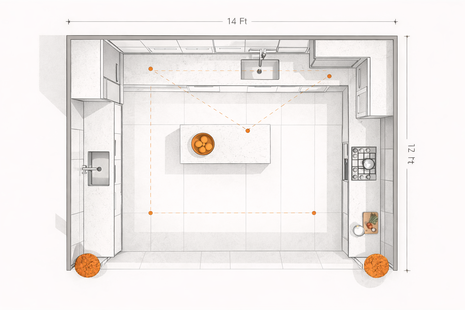 12x14 layout U-shaped kitchen floorplan