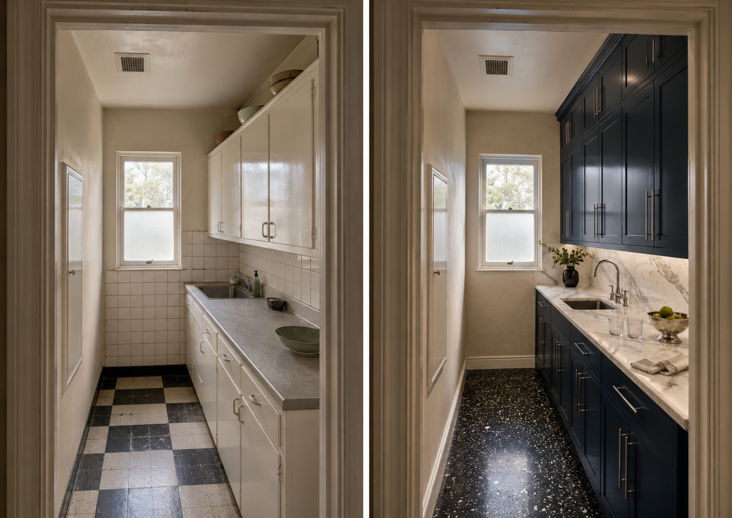 Art Deco Apartment Kitchen, Hallway Peek-In View