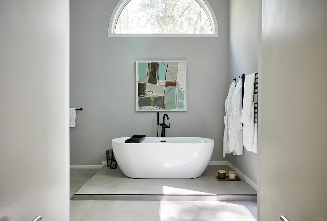 Bathroom with half-moon window