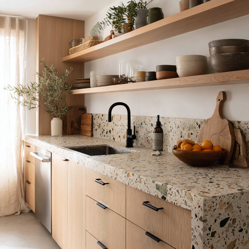 A_compact_urban_kitchen_featuring_a_poured_terrazo