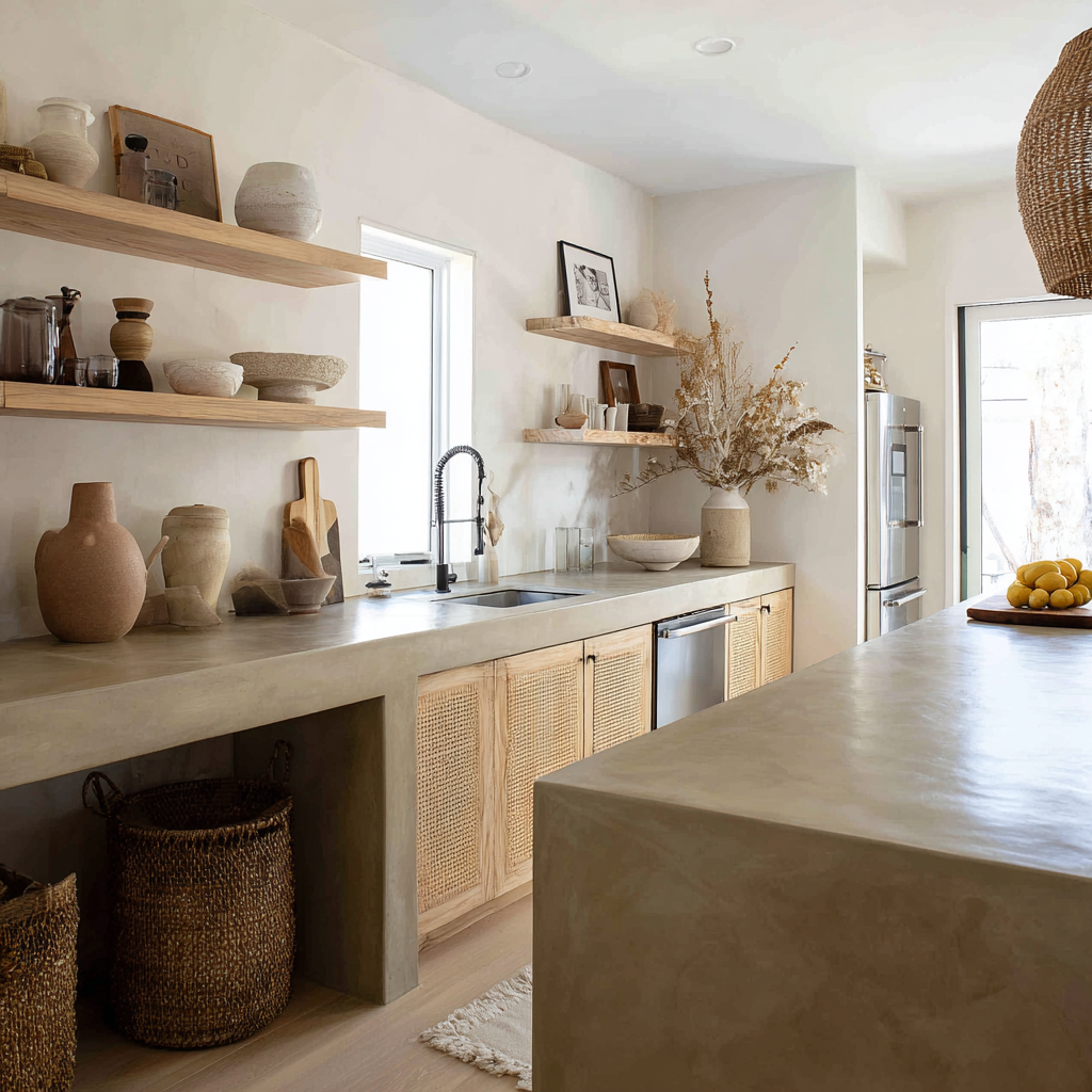 A_modern_bohemian_kitchen_featuring_a_countertop