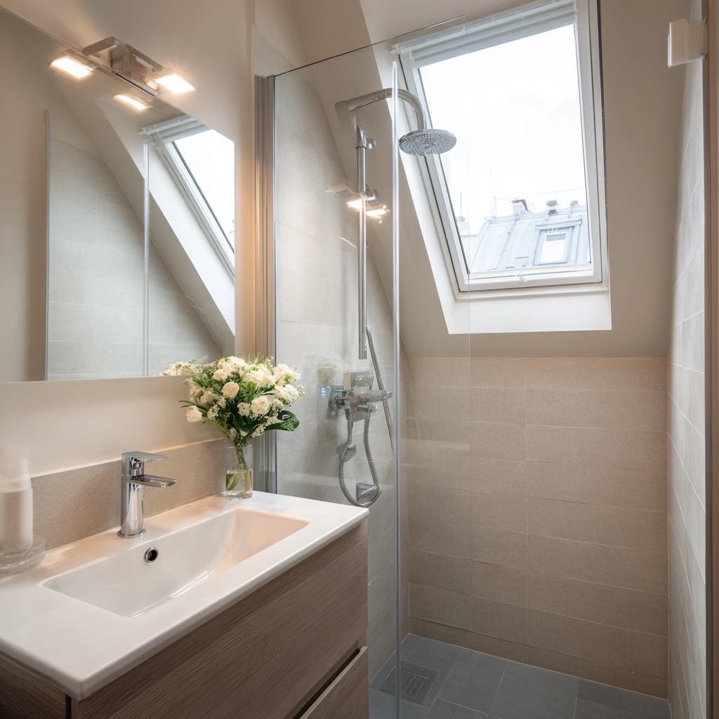 Bathroom remodeled small attic