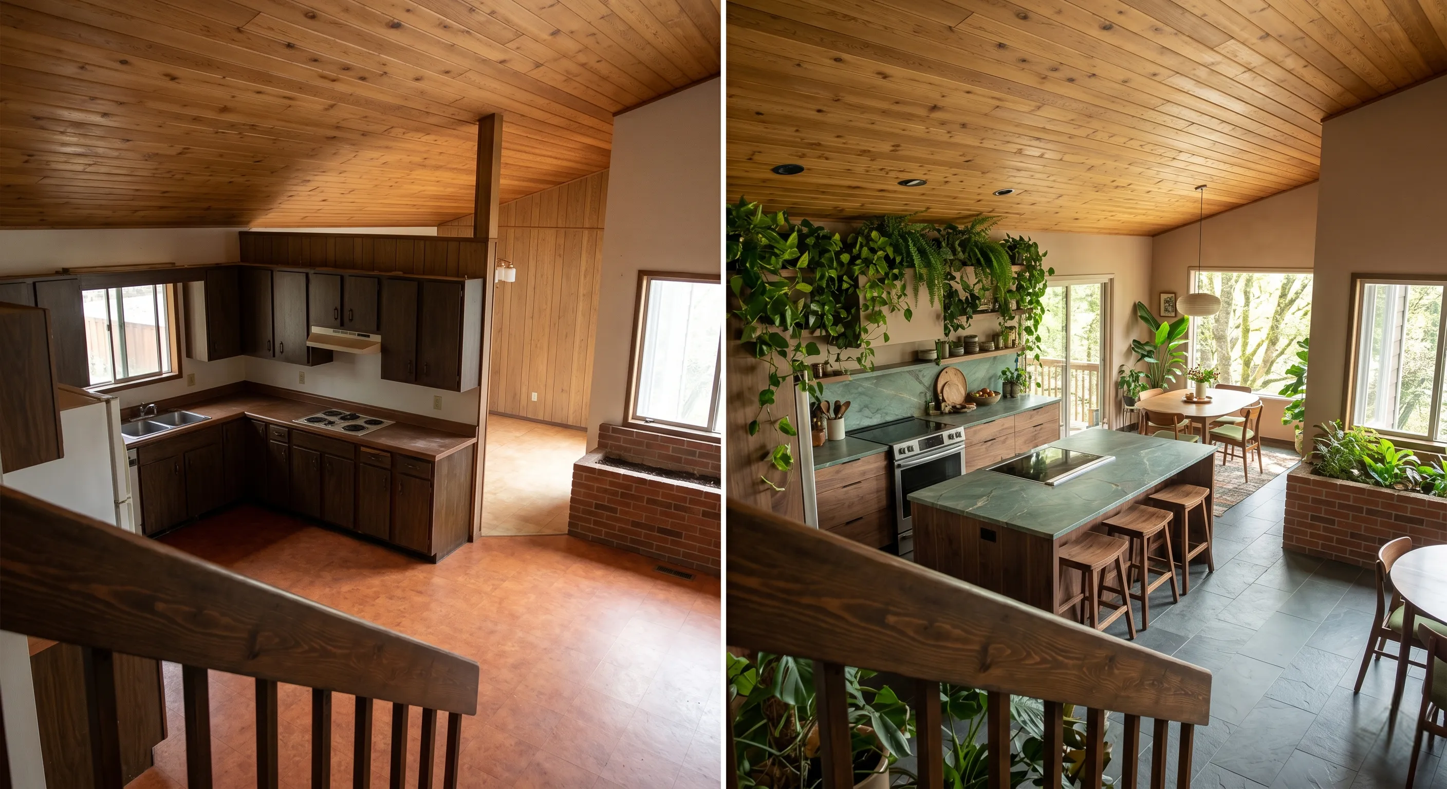 Biophilic Nature-Inspired (The Staircase High-Angle) 1970s Split-Level home