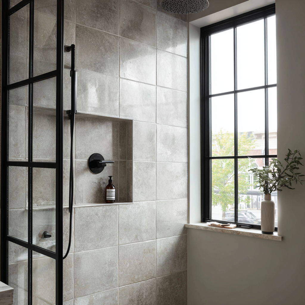 Black Frame Window With Black Frame Shower