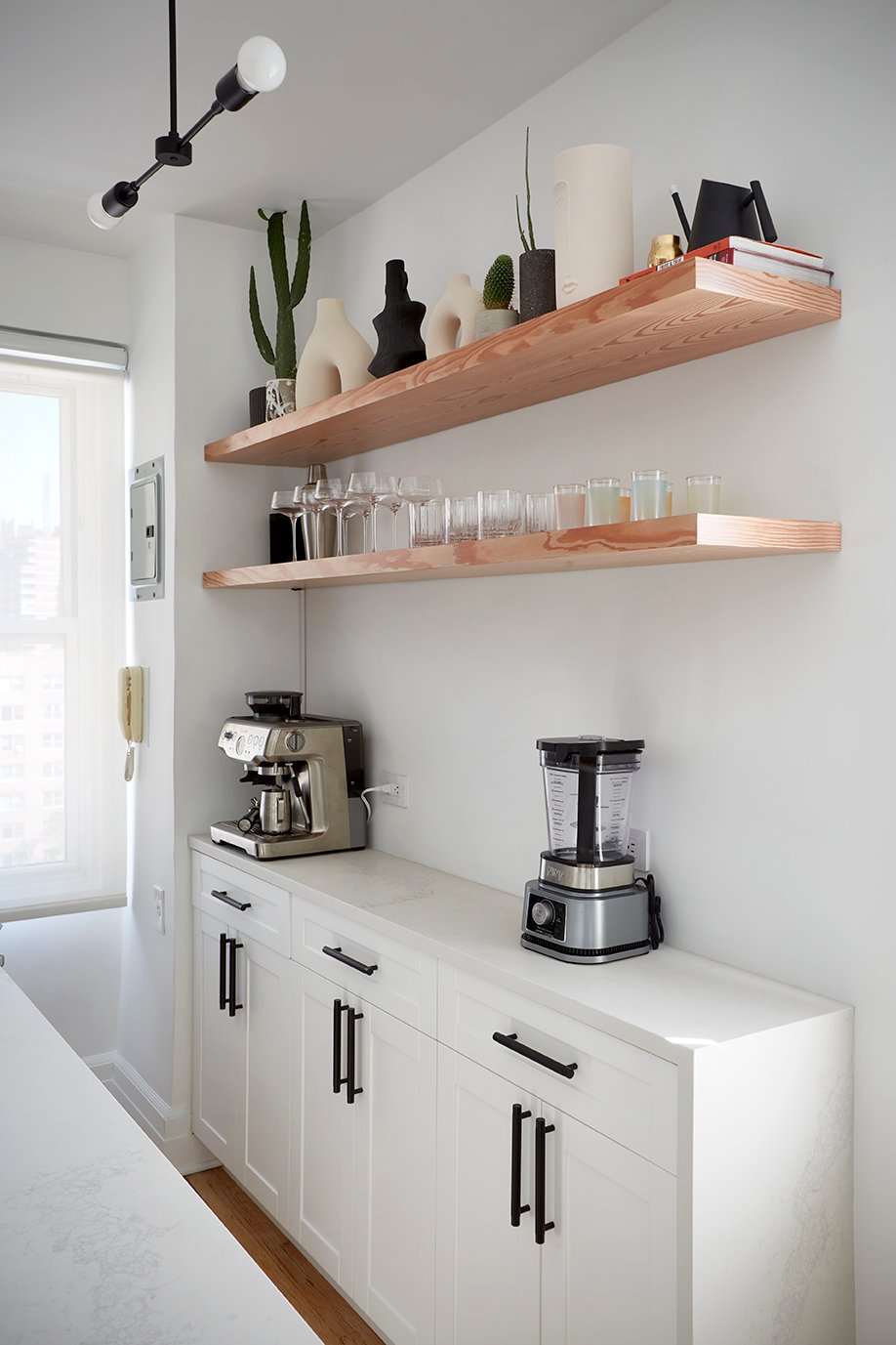 White Cabients Black Handles