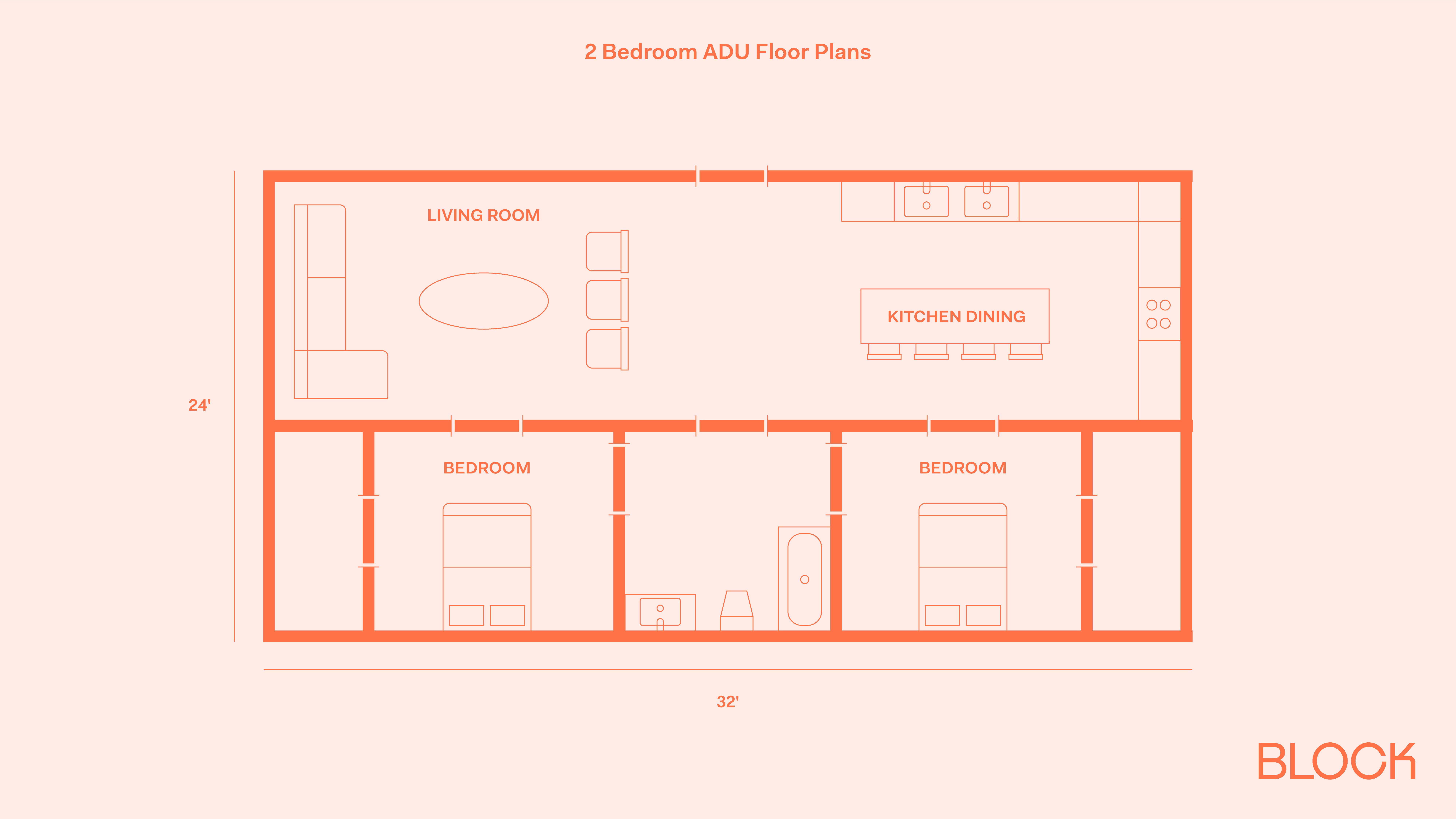 2 Bedroom ADU Floor Plan