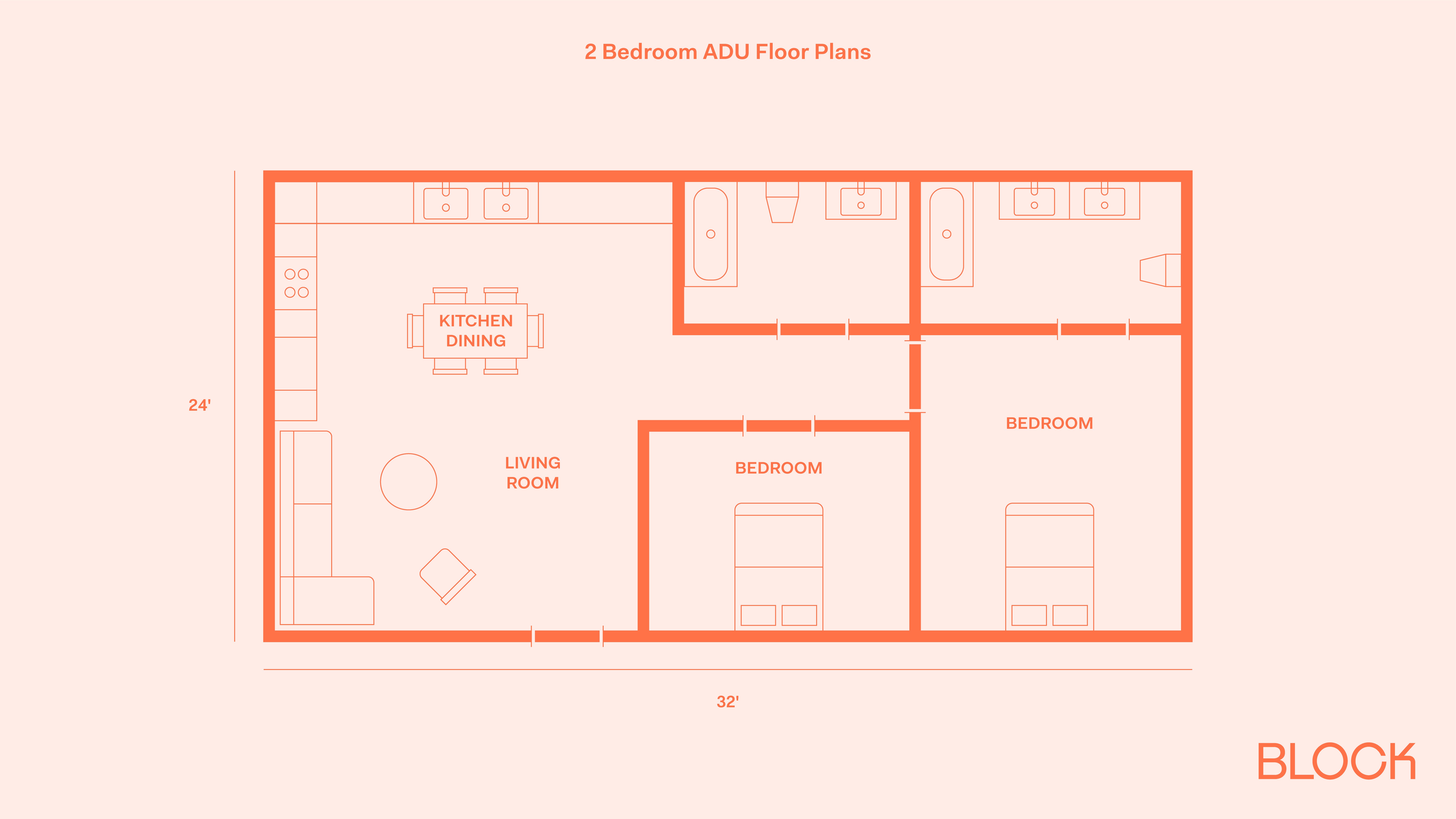 2 Bedroom ADU Floor Plan