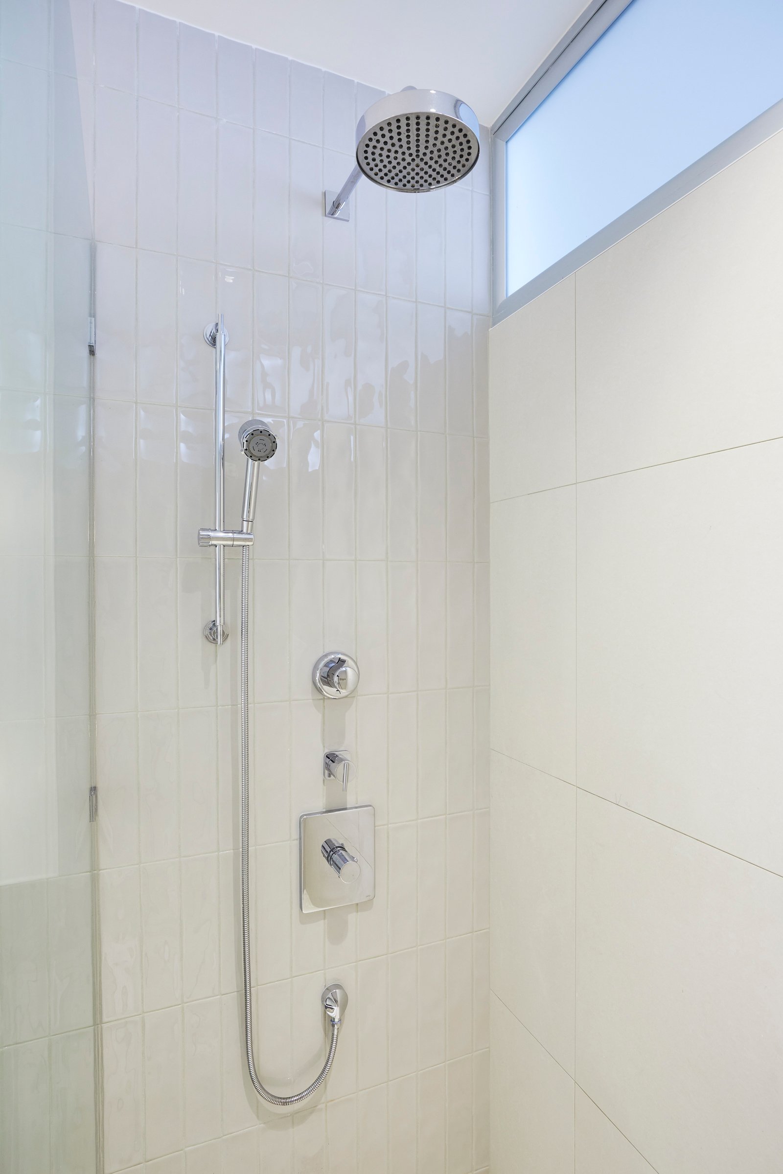 shower with steel fixtures