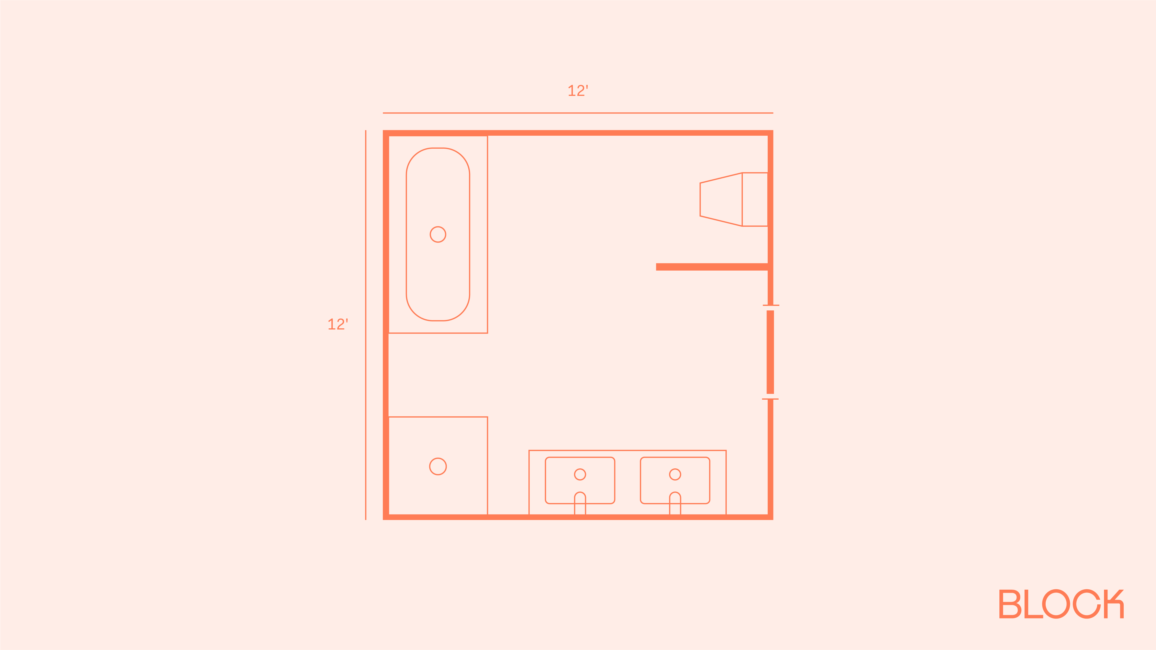 Side-by-side wet zones with a bottom-wall vanity