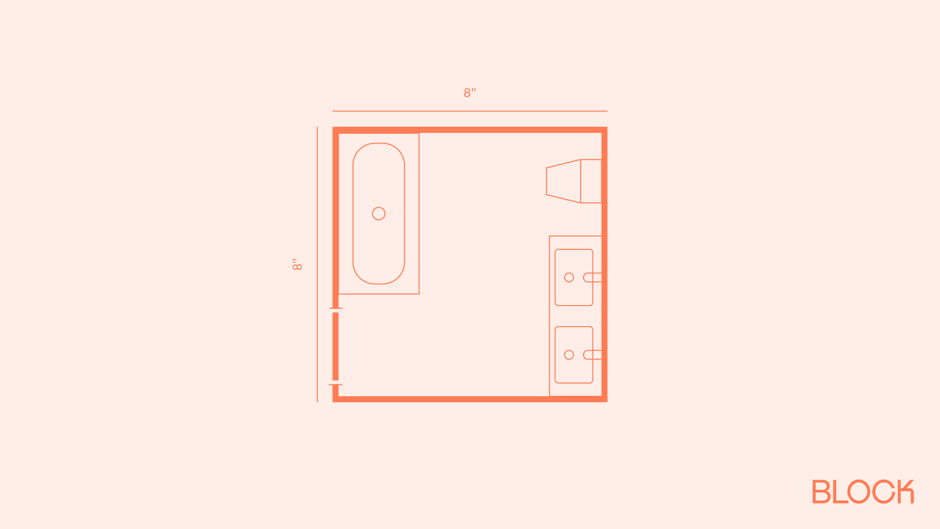Block bathroom floor plan 8x8 layout