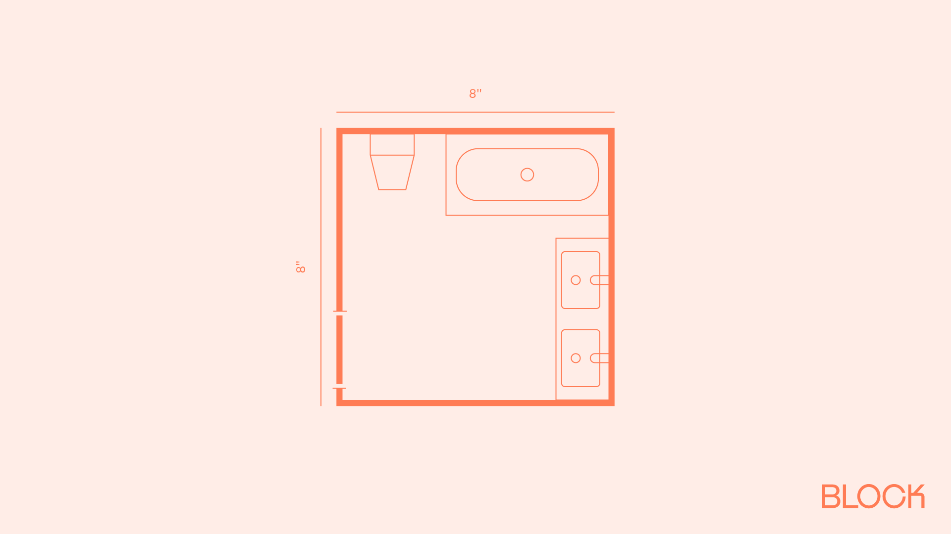 Block bathroom floor plan 8x8 layout