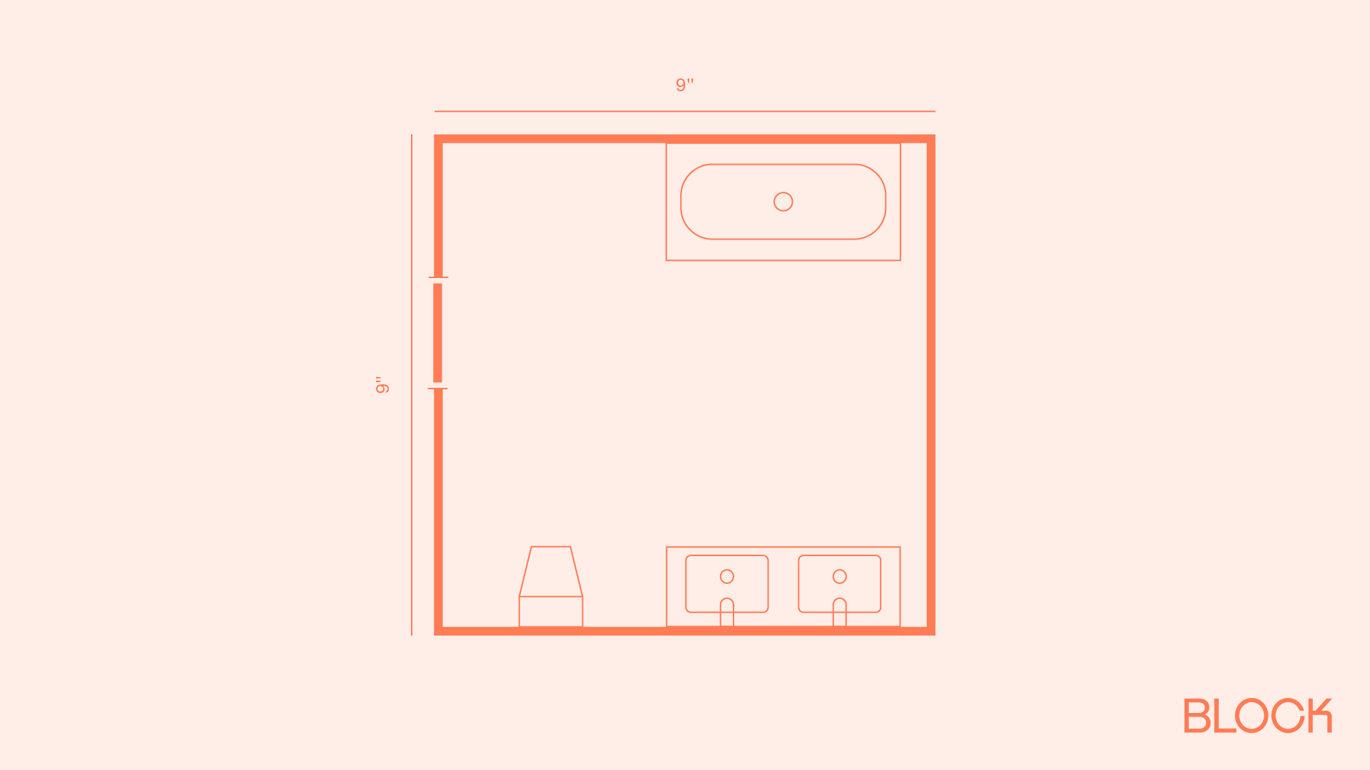 Block bathroom floor plan 9x9 layout
