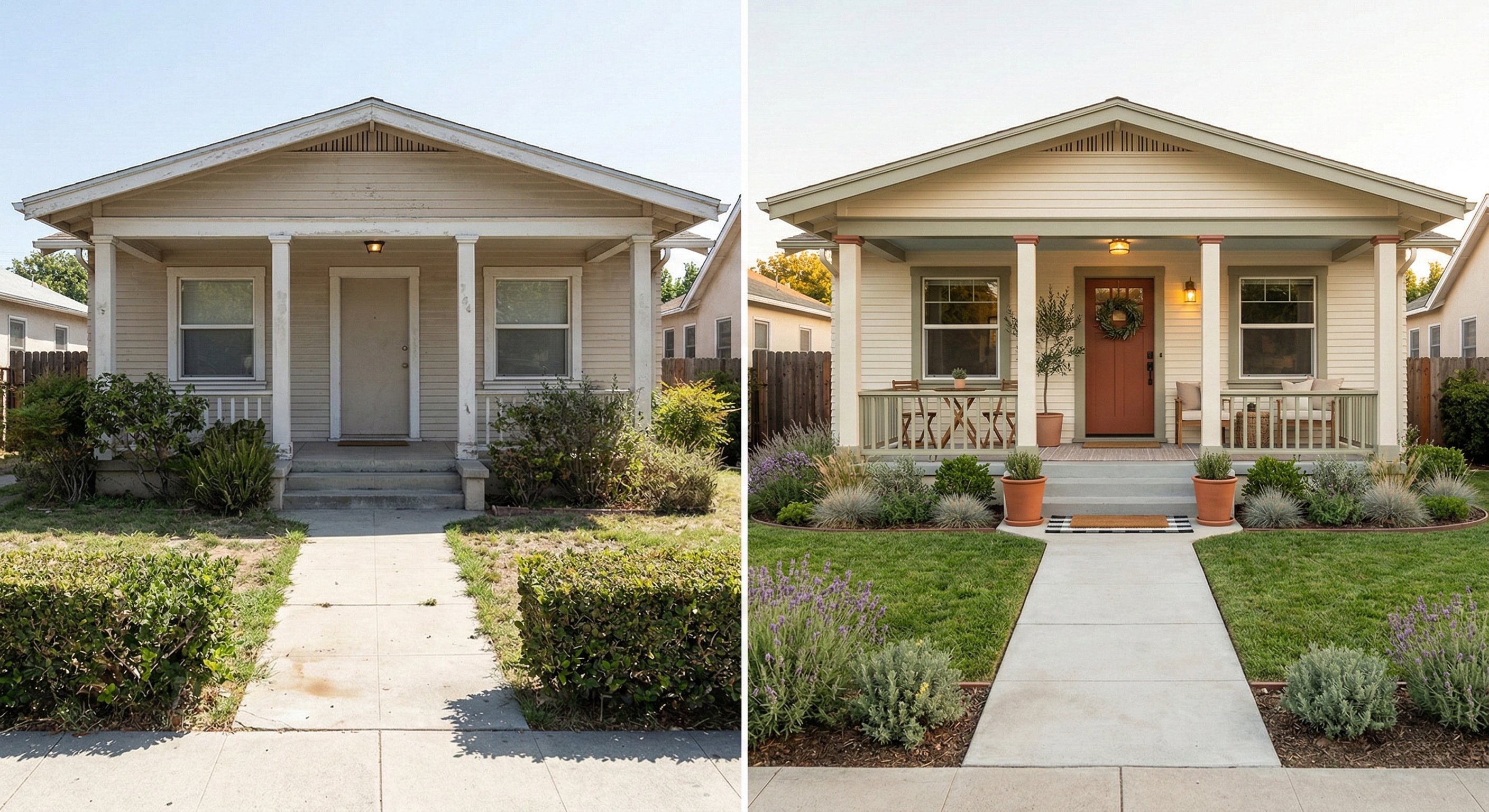 California Bungalow Before and After - FRONT-N