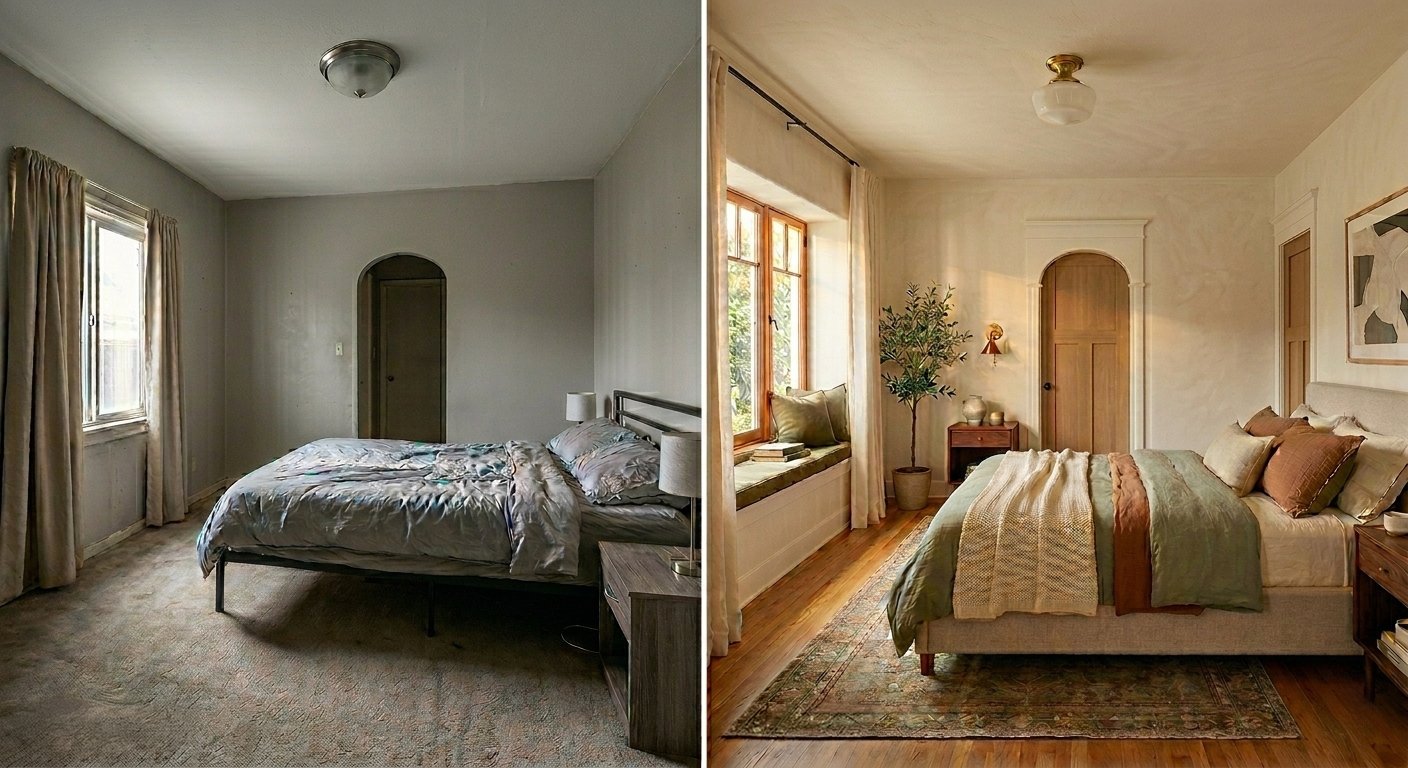 California Bungalow Before and After -Bedroom-N