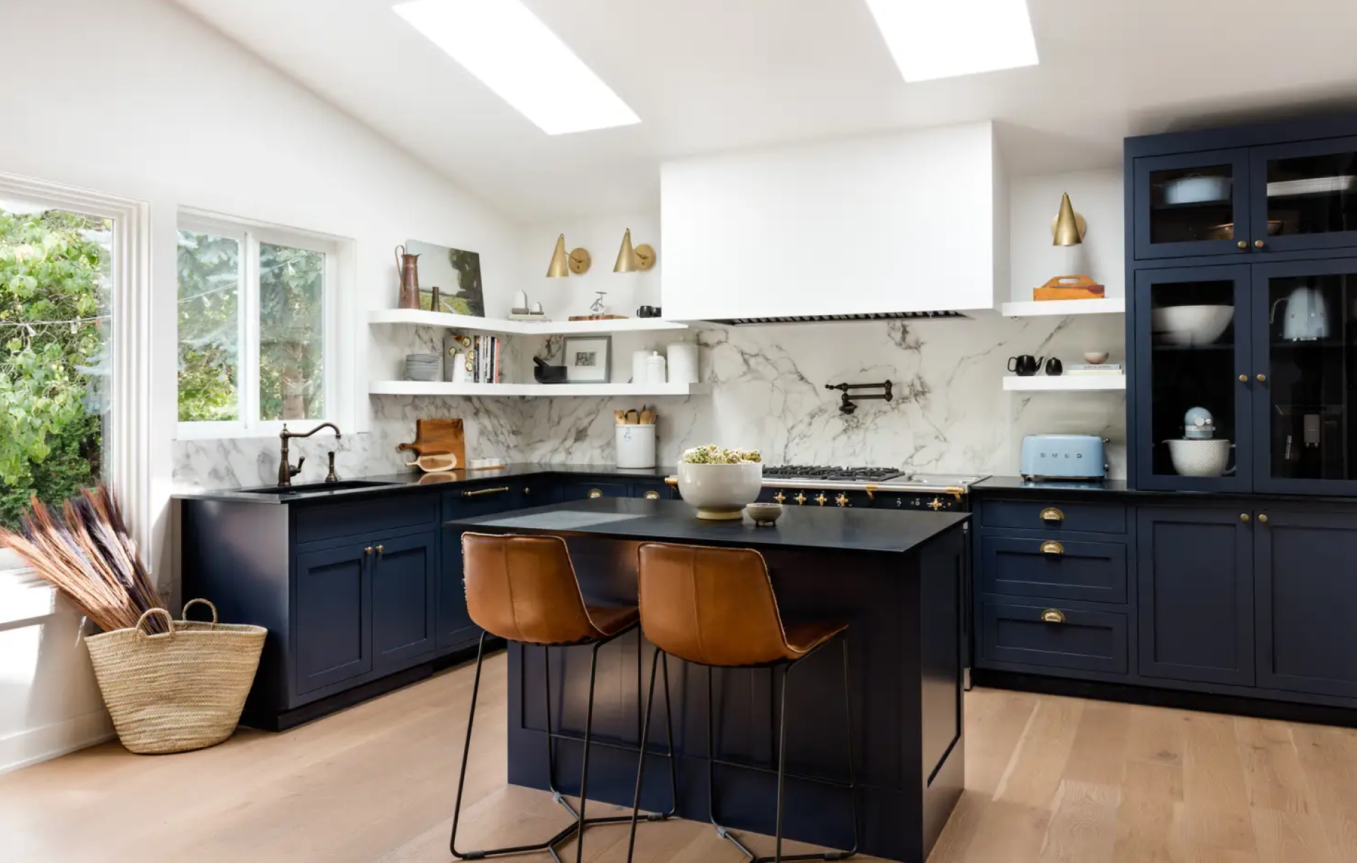 Updated MCM Kitchen Blue cabinets