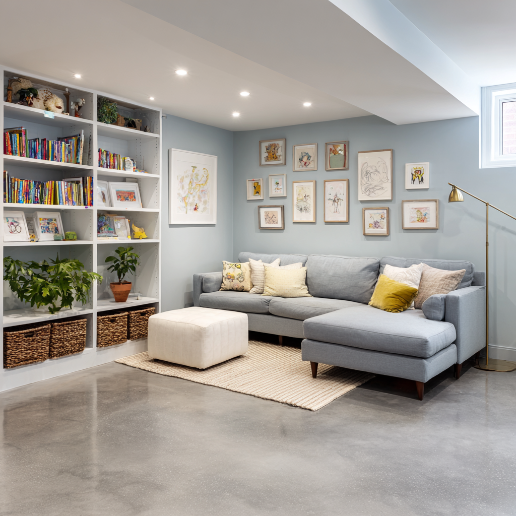 Concrete Gray Floors With Blue Walls