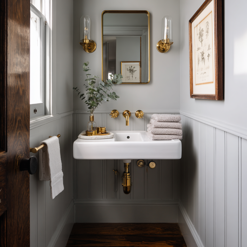 Gray Wall Brass fixtures