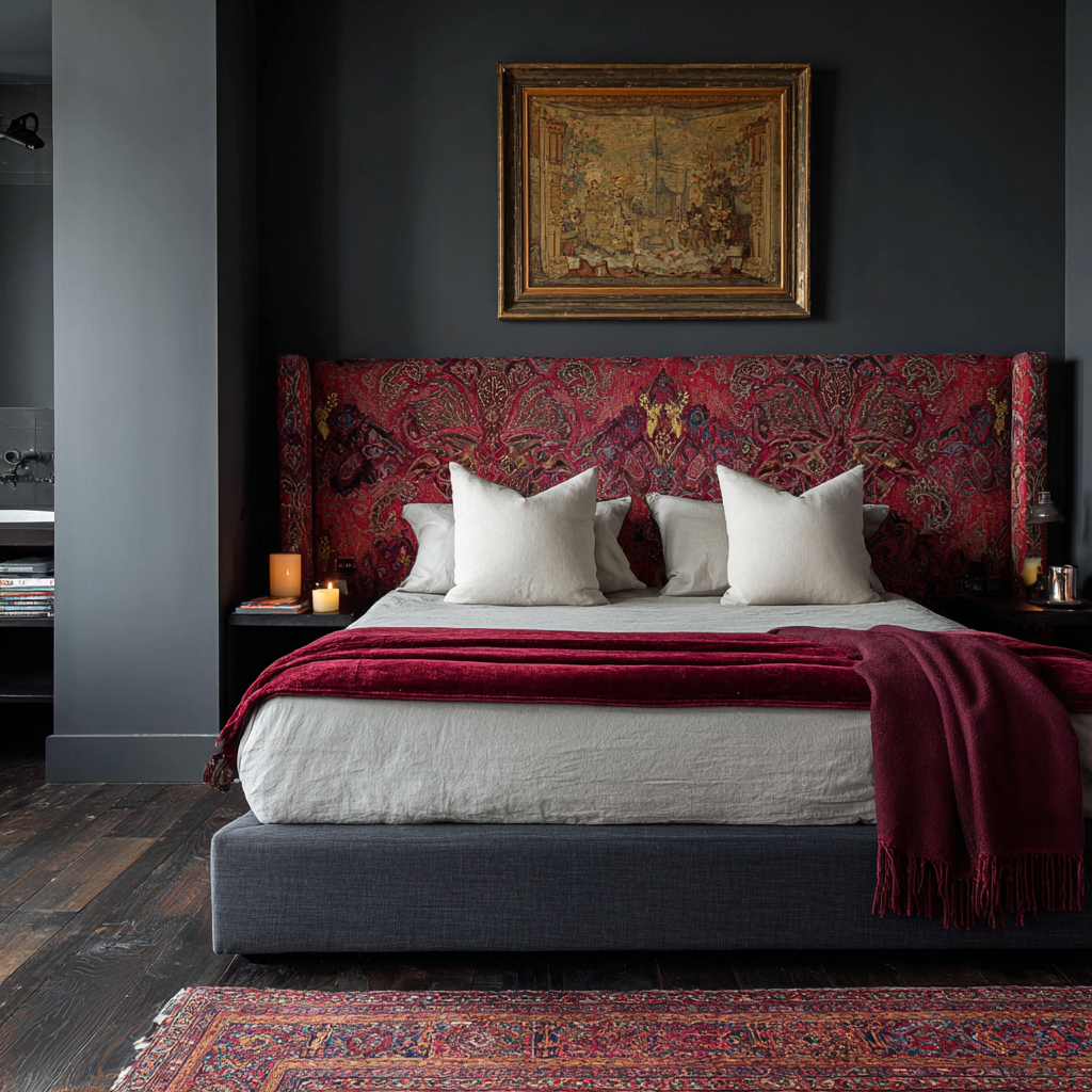 Gray Walls Red Bed