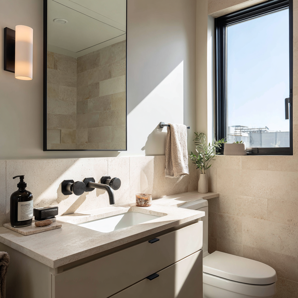 Half Stone Tile With Lime Wash Walls