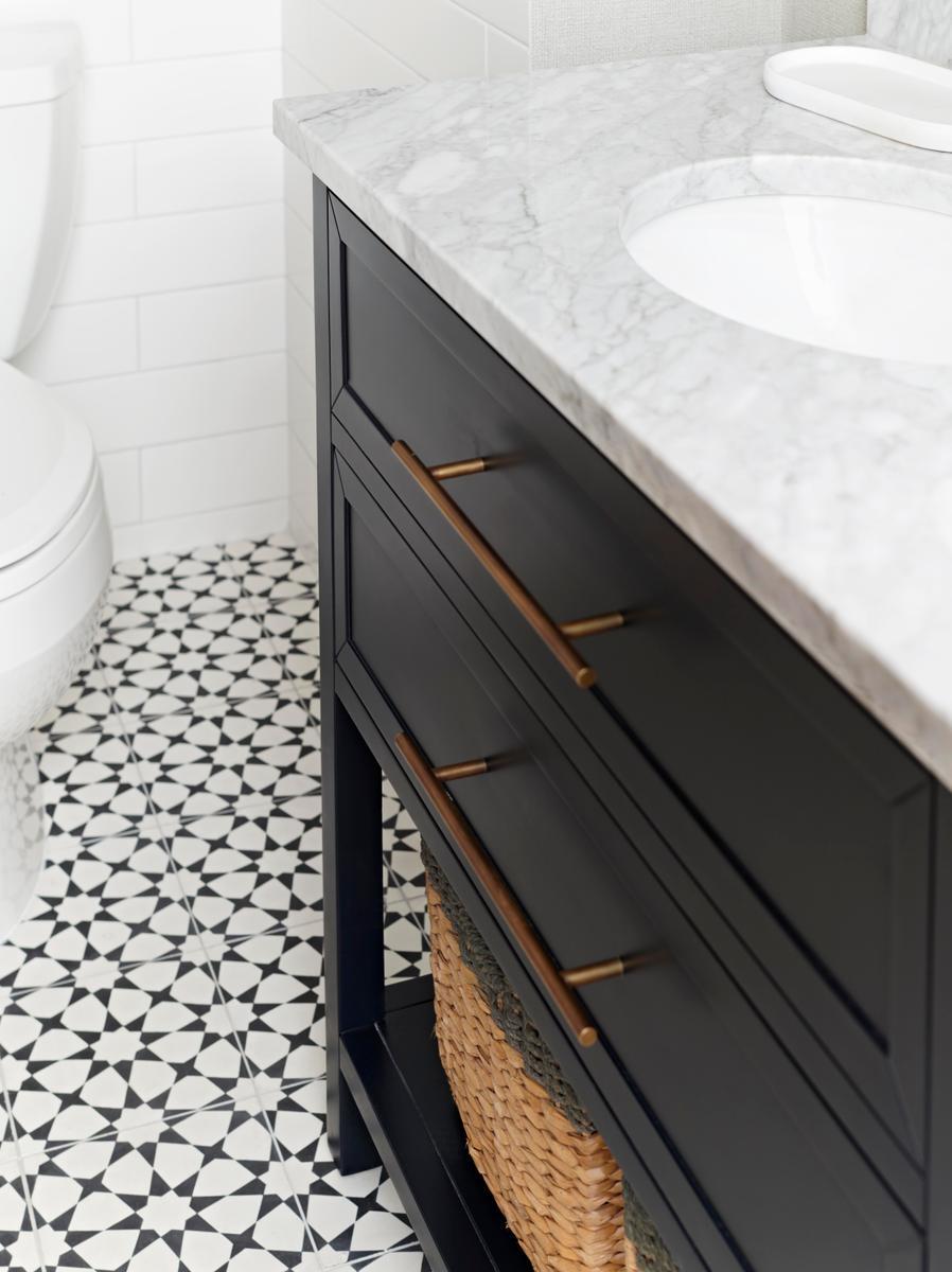 Bathroom white and black floor