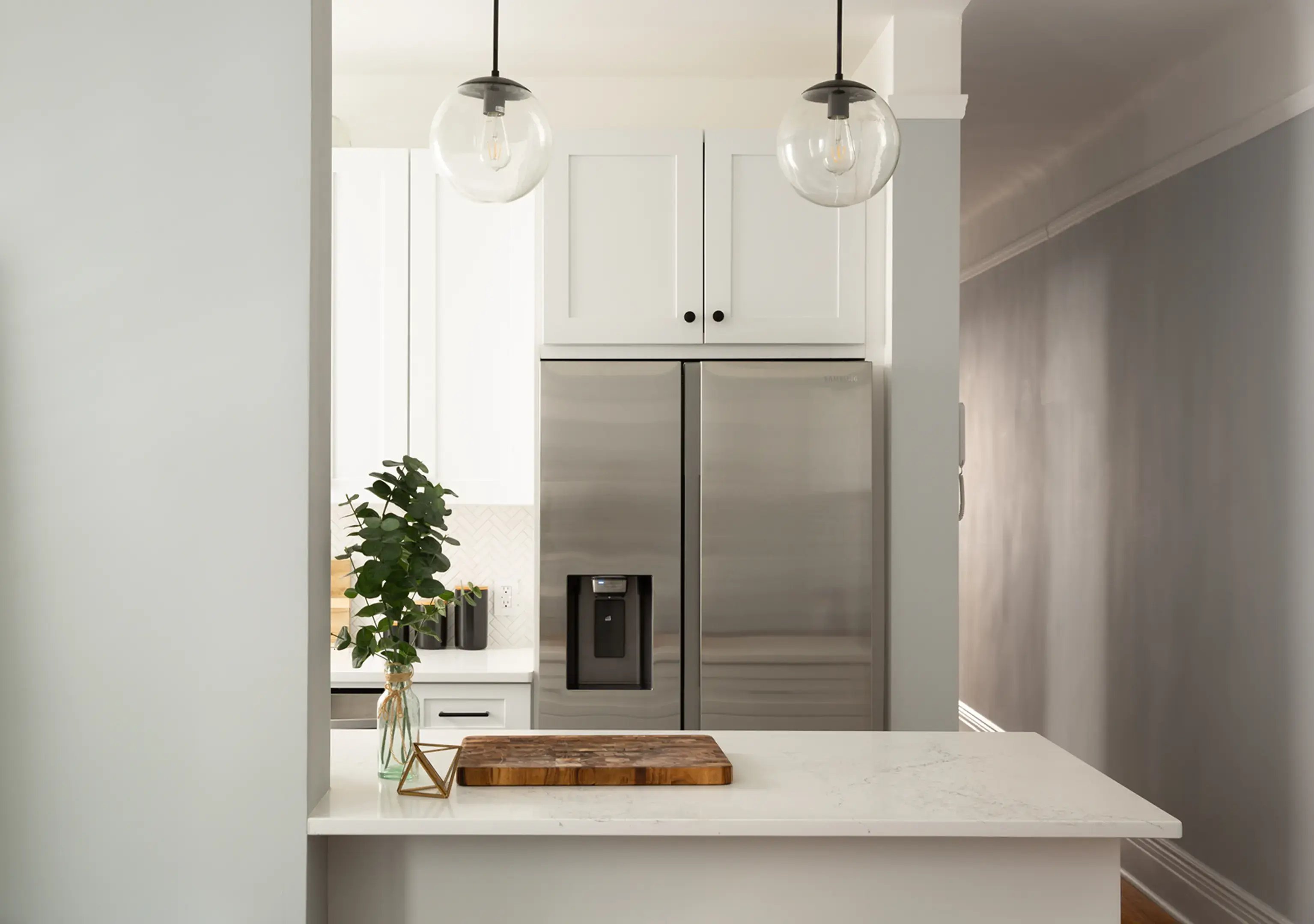 Opened up kitchen with half wall nyc