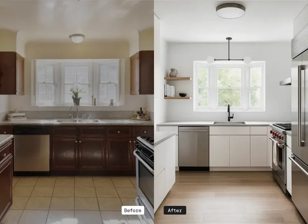 Kitchen Remodel before and after using Renovation Studio AI