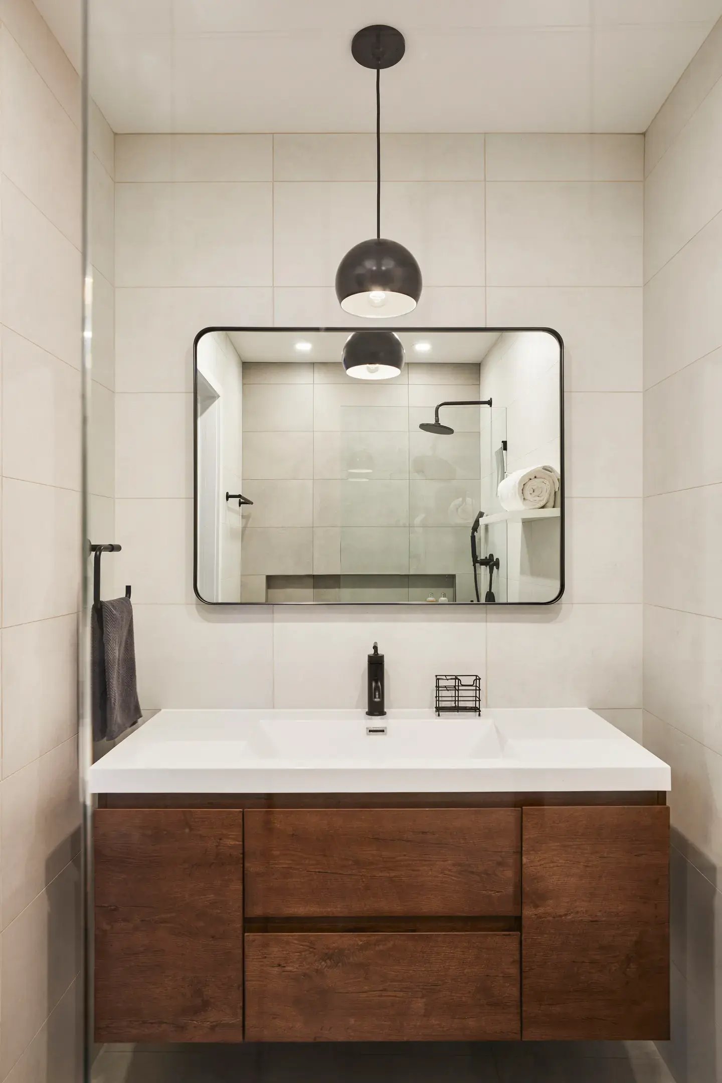 Small bathroom with black accents