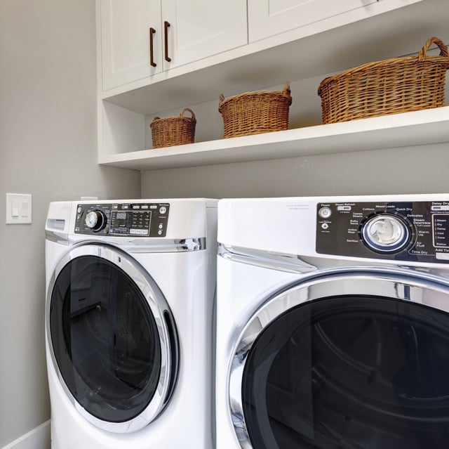 Washer and dryer in a remodeled laundry room