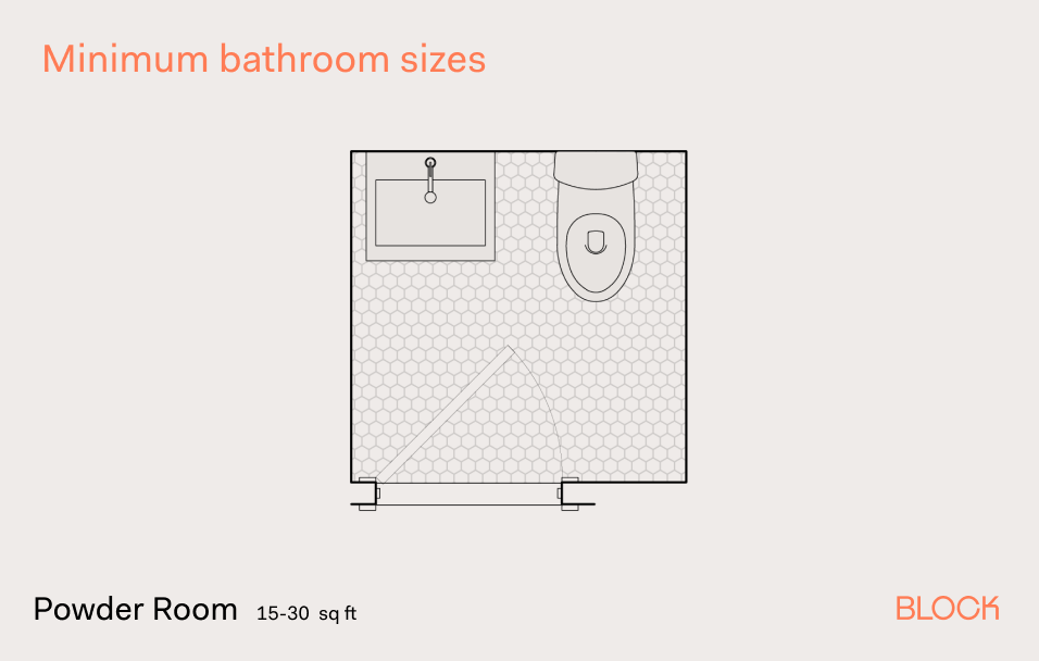 A floor plan of a powder room with standard dimensions