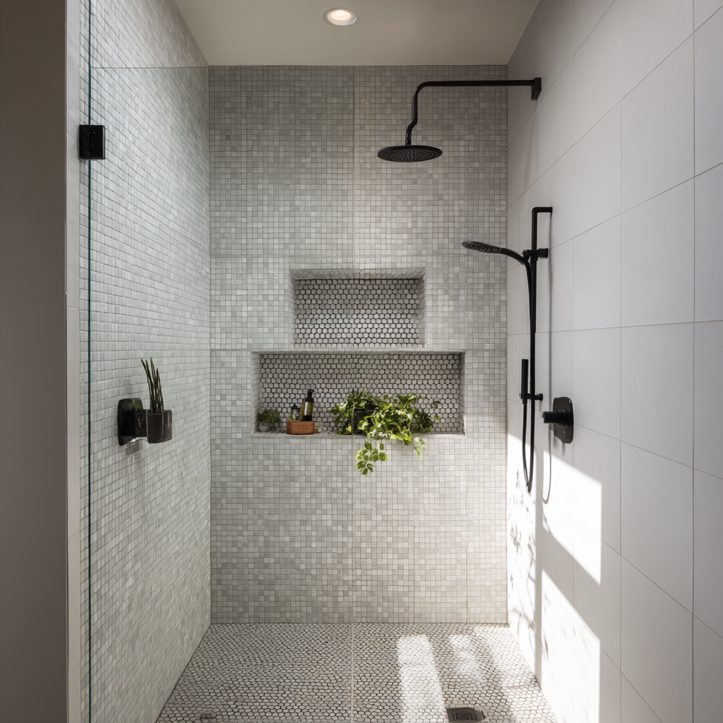 Mixed Tile in Shower - Three Kinds
