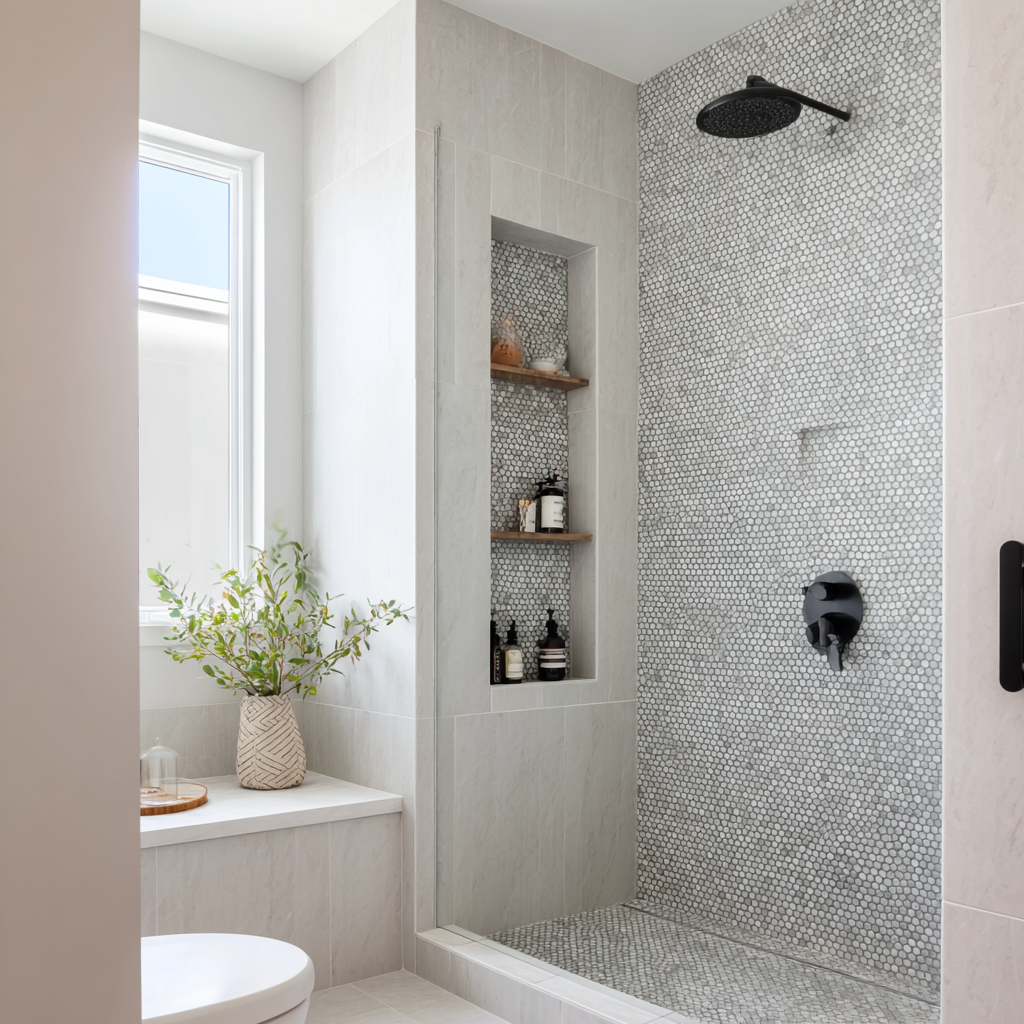 Mixing Tiles Gray in the Shower