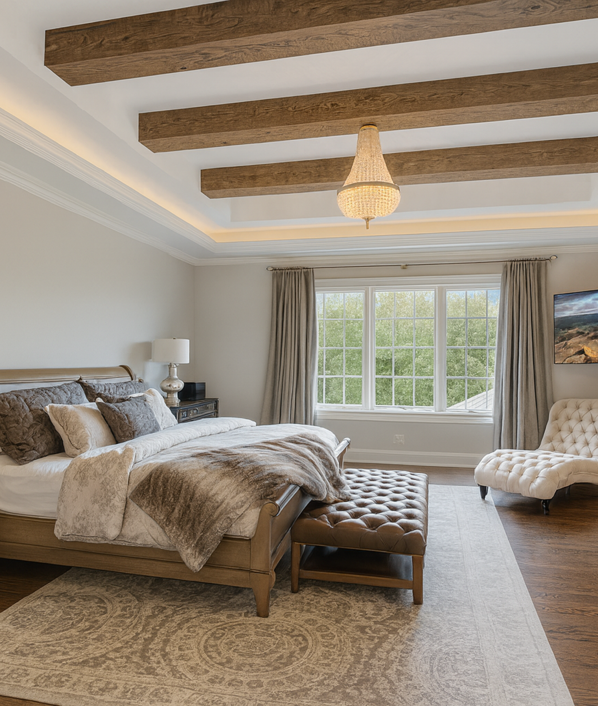 Modern Tray Ceiling Ideas for Master Bedroom – beams-1