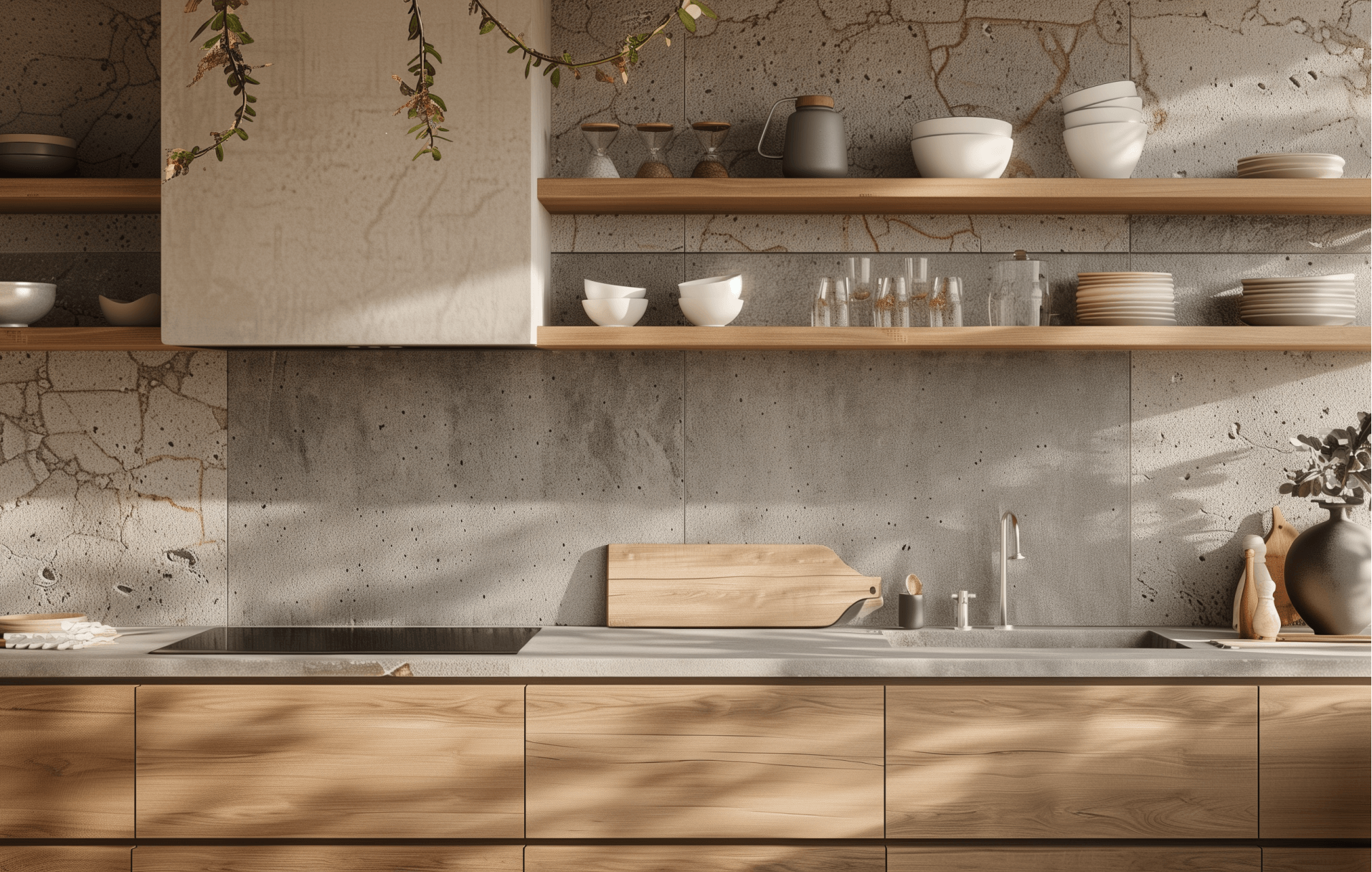 Open Kitchen Cabinets Without Doors-stone wall