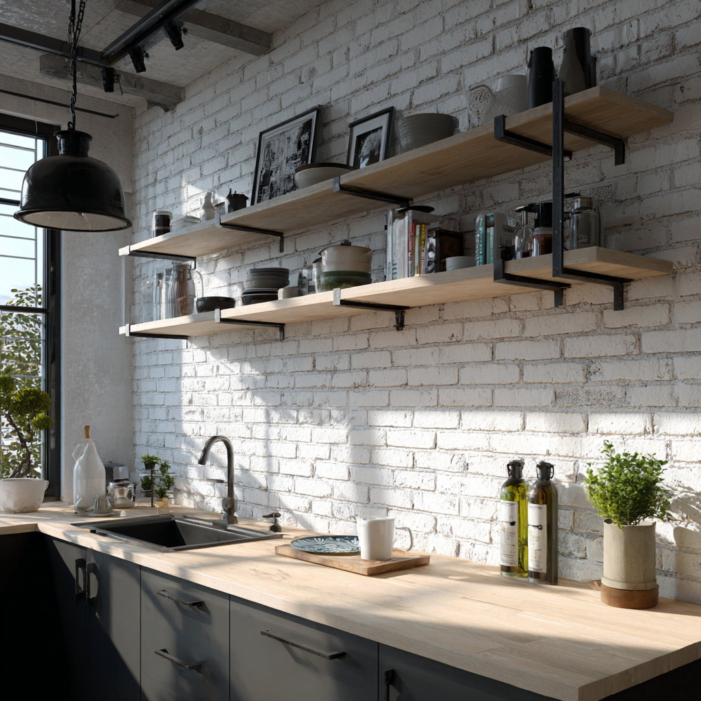 Painted Brick Backsplash