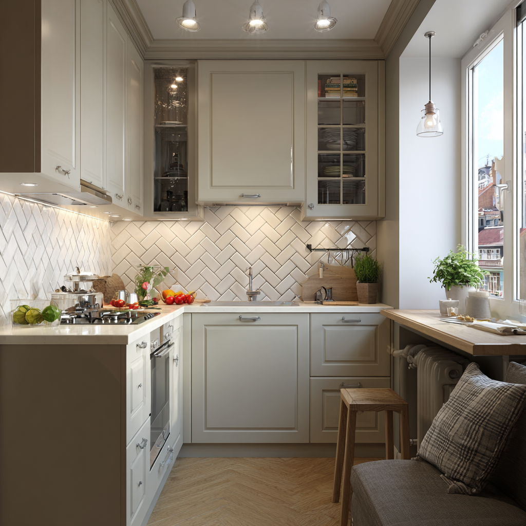 Porcelain diagnal backsplash small kitchen