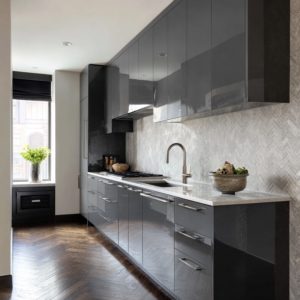 Reflective Gray Cabinets