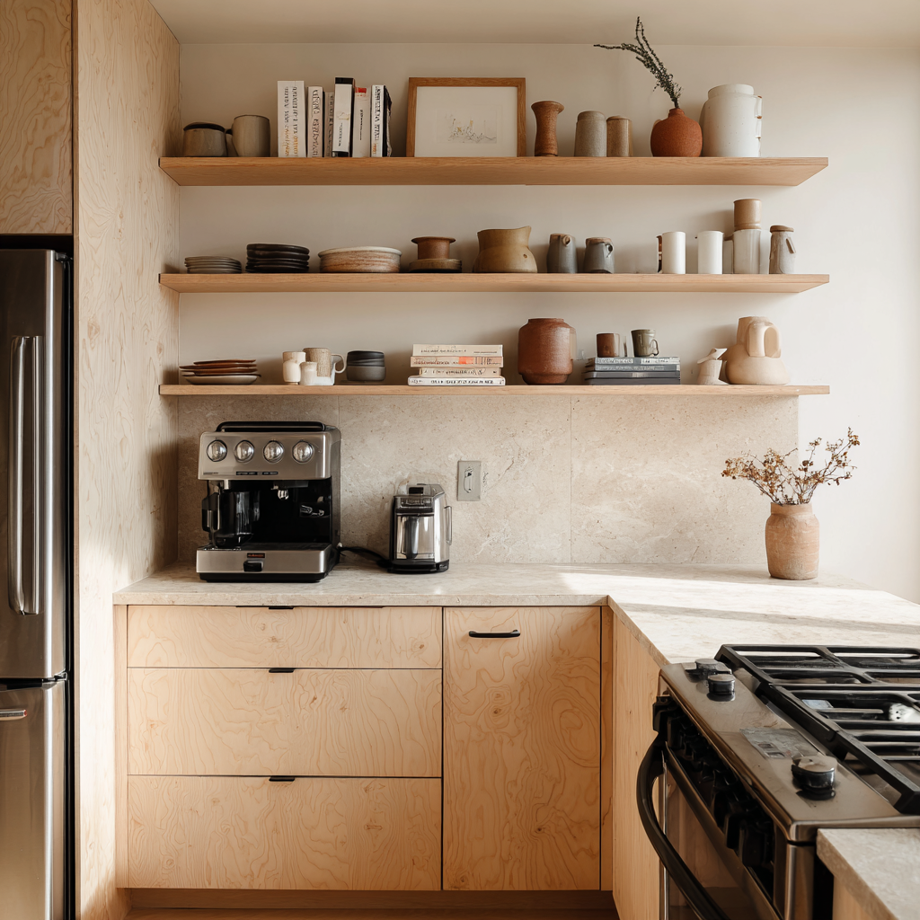 Scandinavian Kitchen Wood Cabinets Simple Open Shelving