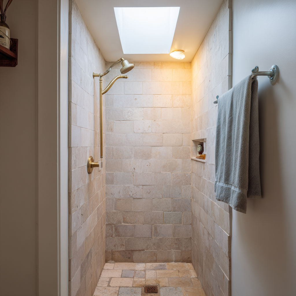 Shower With Skylight No Curtain
