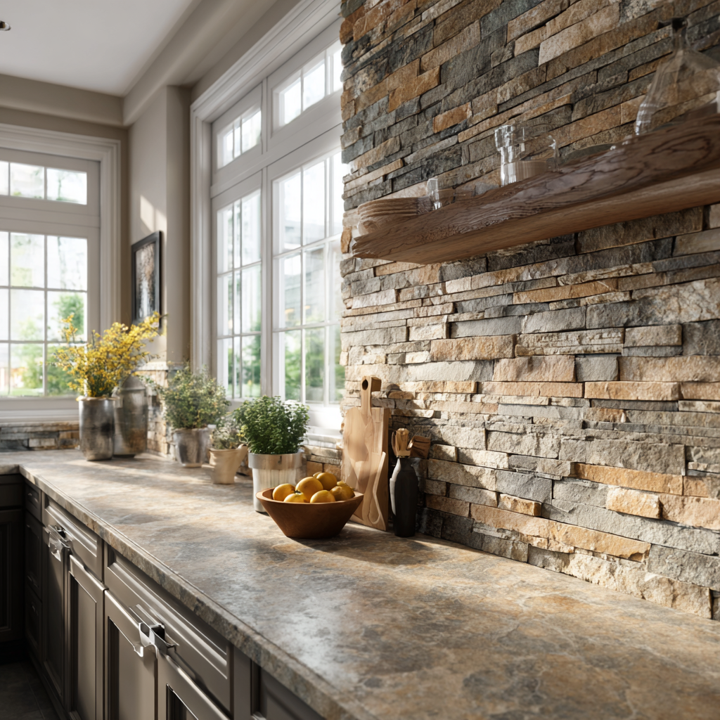 Stacked Stone Backsplash