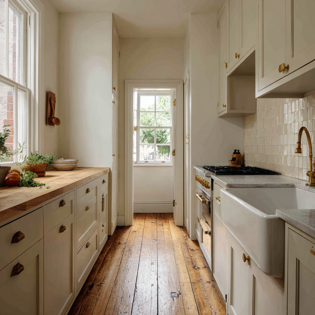Wood floor bungalow kitchen