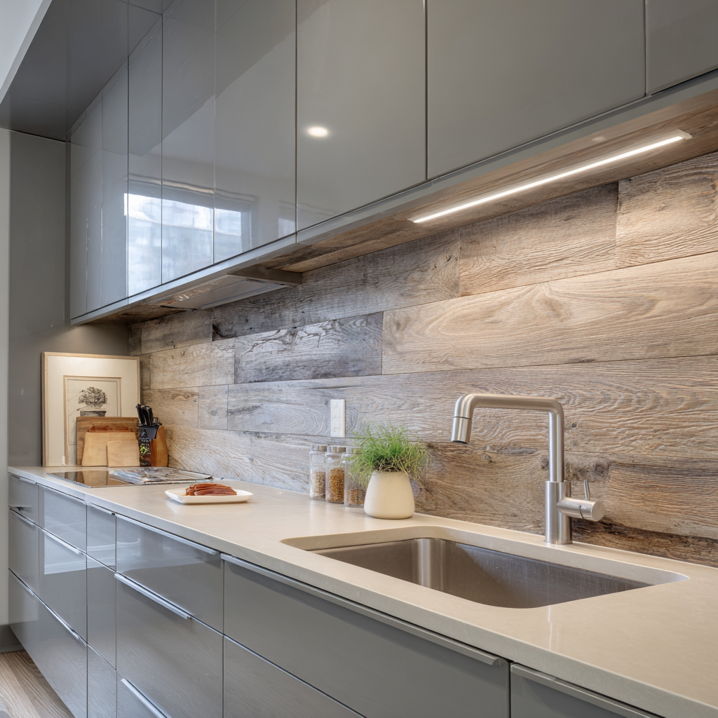 Wood-Like Backsplash Cabinets