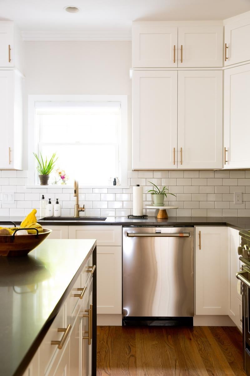 Classic white kitchen with subway tiles