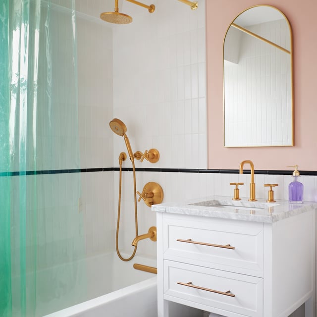 Pink painted bathroom