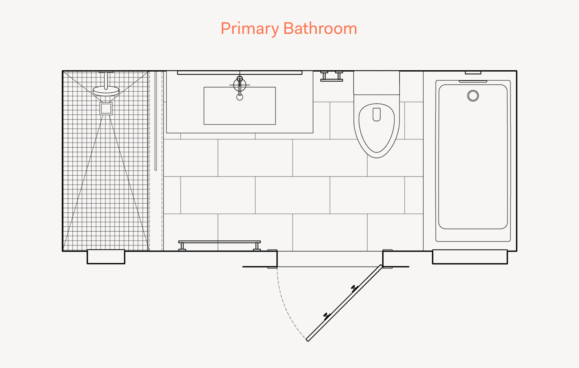 Floor plan layout for primary or main bathroom size