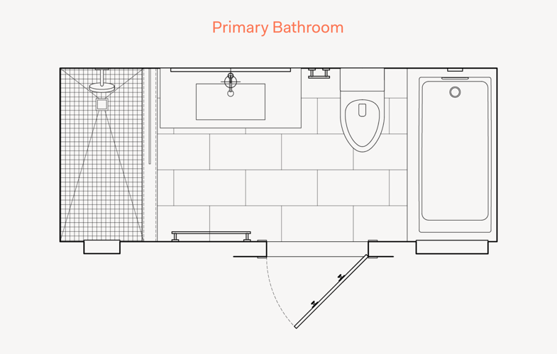 Floor plan layout for a primary or main bathroom