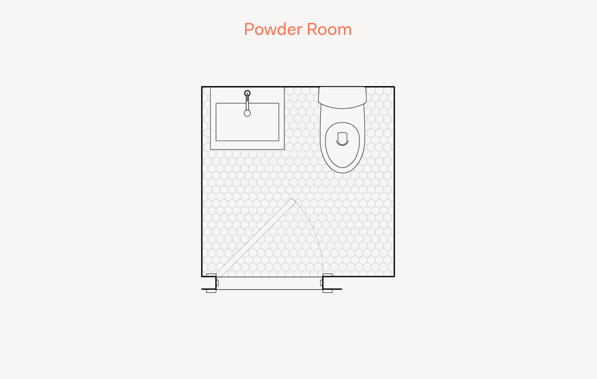 Floor plan layout for a powder room or 1/2 bathroom