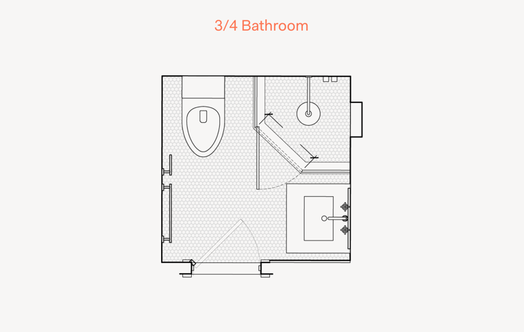 Floor plan layout for a 3/4 size bathroom