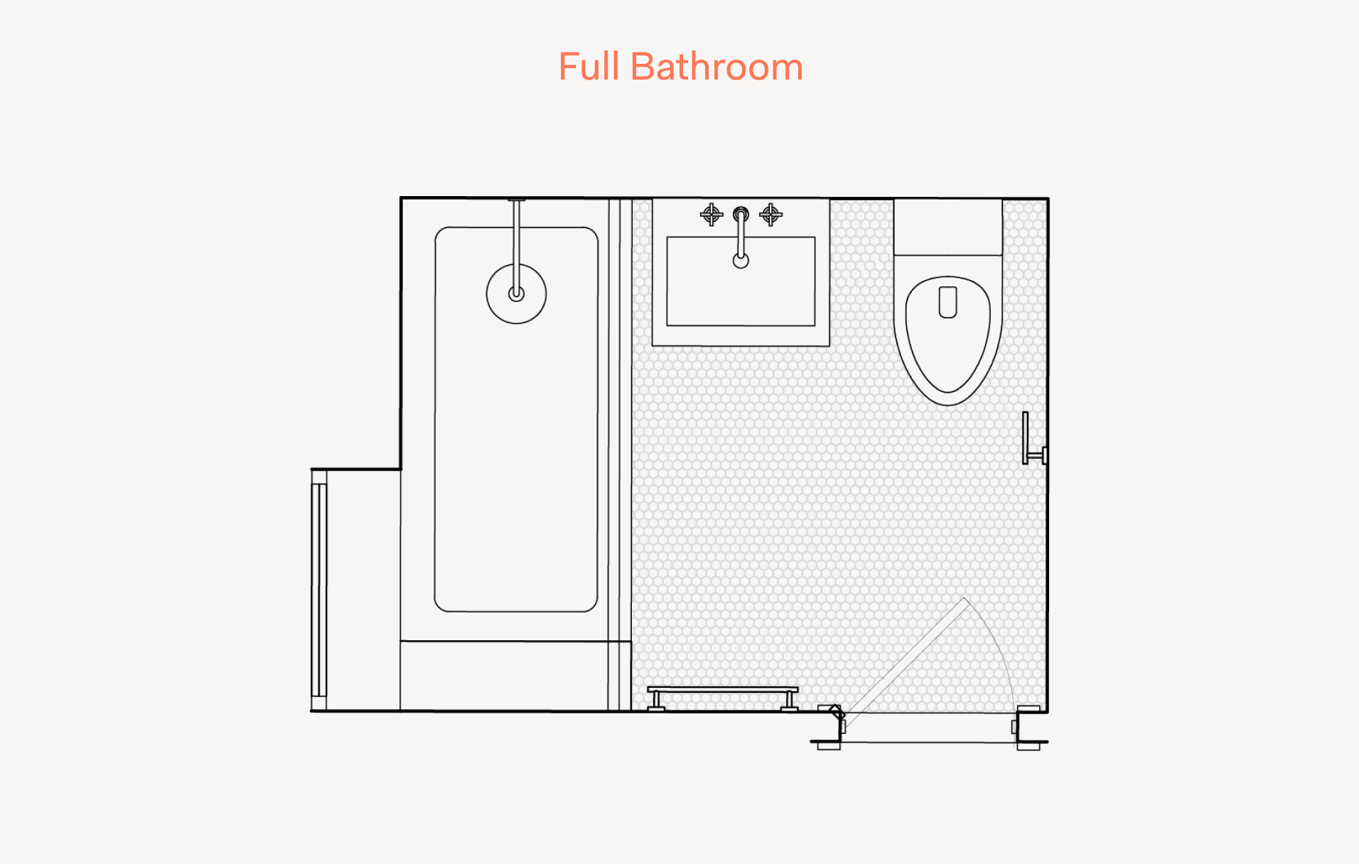 Floor plan layout for full bathroom