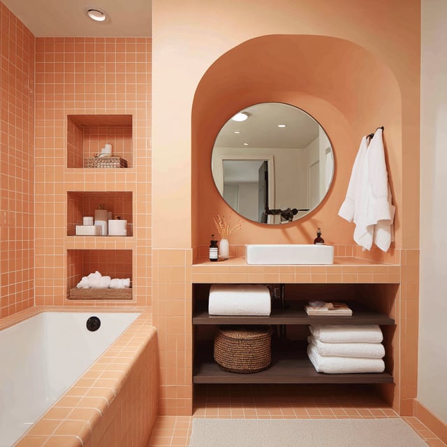 Bathroom with orange walls and flooring